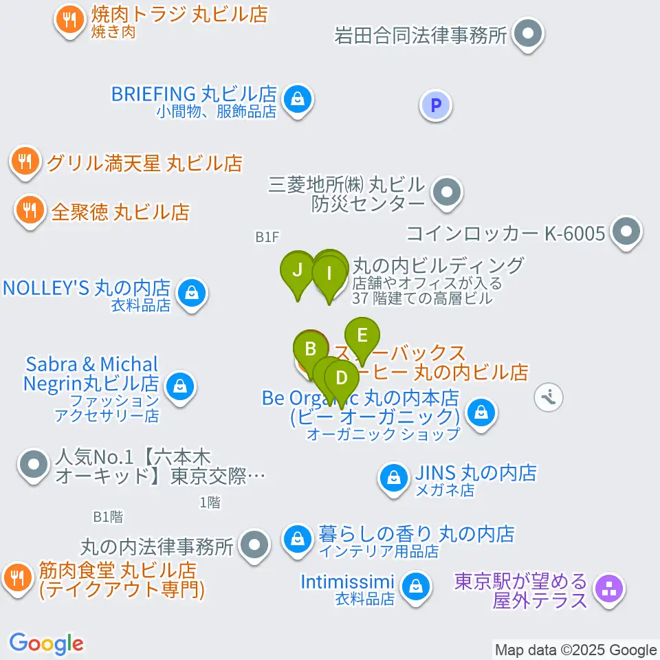 丸ビルホール周辺のファミレス・ファーストフード一覧地図