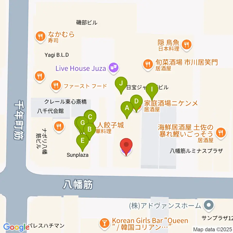 心斎橋soma周辺のファミレス・ファーストフード一覧地図