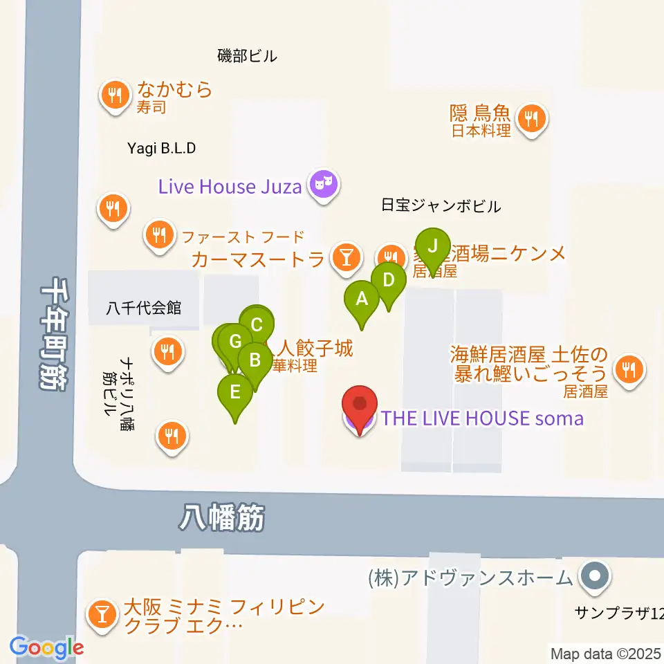 心斎橋soma周辺のファミレス・ファーストフード一覧地図