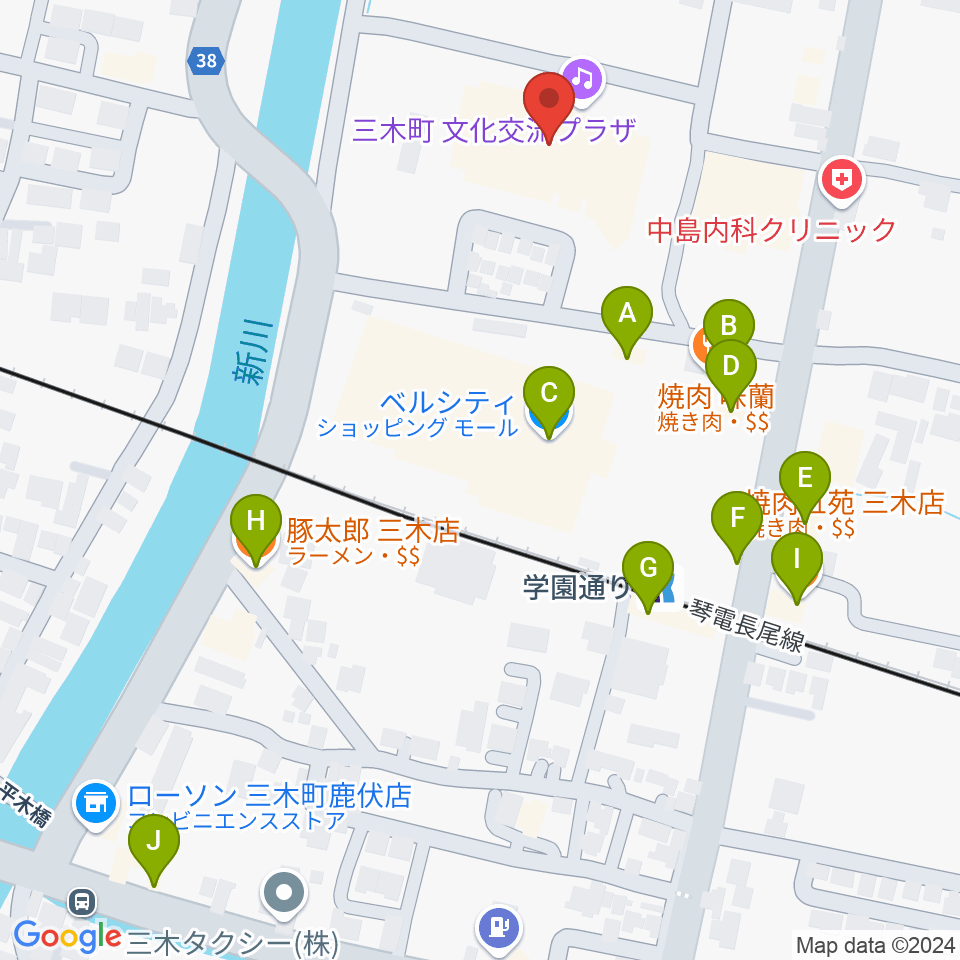 三木町文化交流プラザ周辺のファミレス・ファーストフード一覧地図