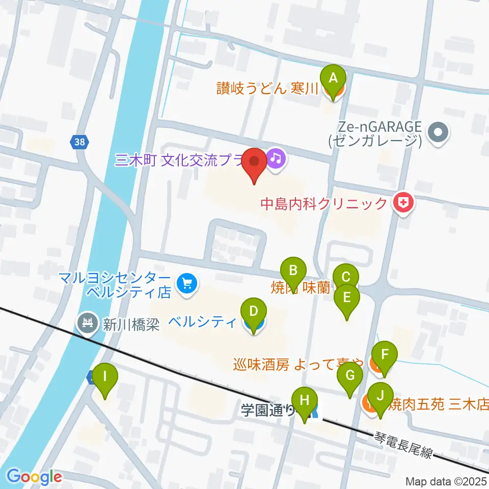 三木町文化交流プラザ周辺のファミレス・ファーストフード一覧地図