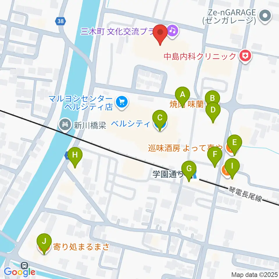 三木町文化交流プラザ周辺のファミレス・ファーストフード一覧地図