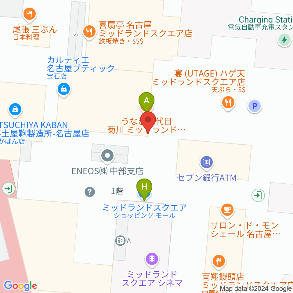 ミッドランドホール周辺のファミレス・ファーストフード一覧地図