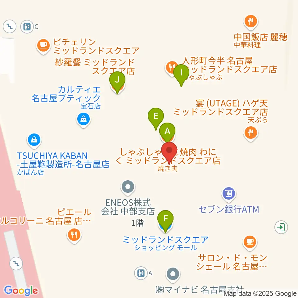ミッドランドホール周辺のファミレス・ファーストフード一覧地図