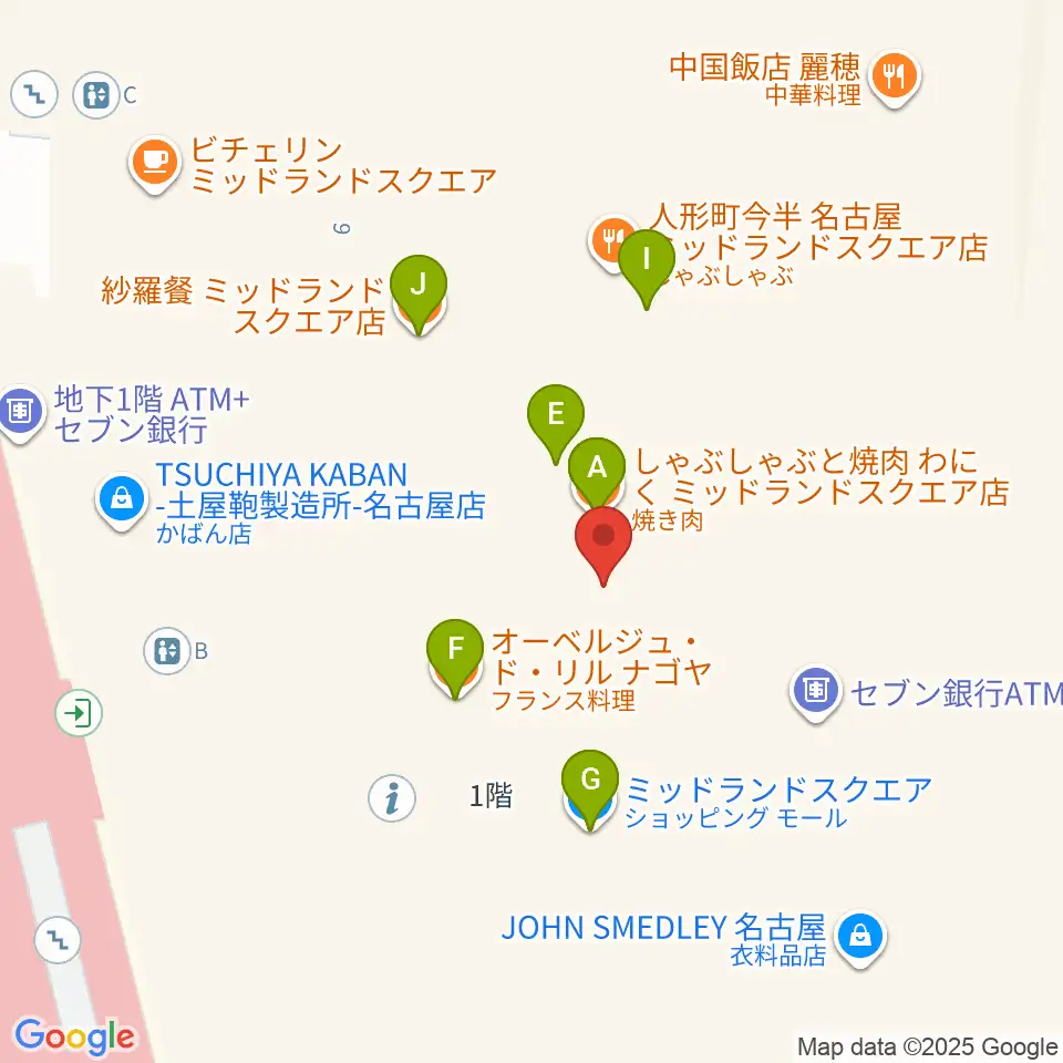 ミッドランドホール周辺のファミレス・ファーストフード一覧地図
