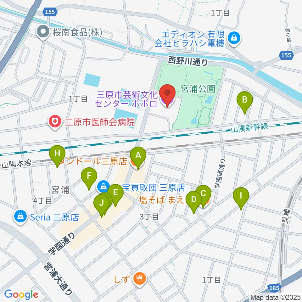 三原市芸術文化センター ポポロ周辺のファミレス・ファーストフード一覧地図