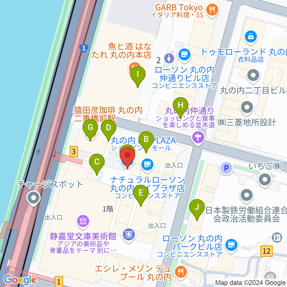 丸の内MY PLAZAホール周辺のファミレス・ファーストフード一覧地図