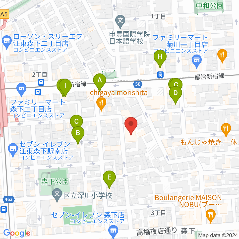 セゾン文化財団 森下スタジオ周辺のファミレス・ファーストフード一覧地図