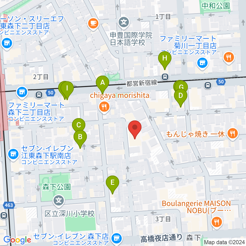 セゾン文化財団 森下スタジオ周辺のファミレス・ファーストフード一覧地図