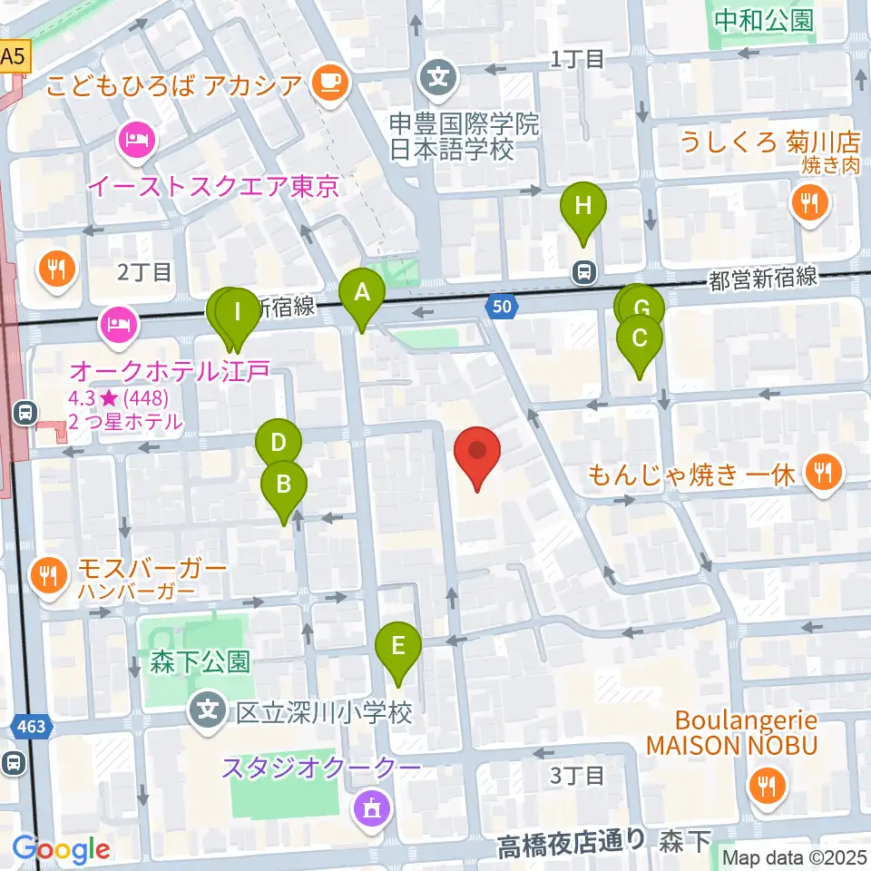 セゾン文化財団 森下スタジオ周辺のファミレス・ファーストフード一覧地図
