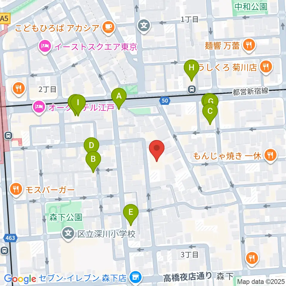 セゾン文化財団 森下スタジオ周辺のファミレス・ファーストフード一覧地図