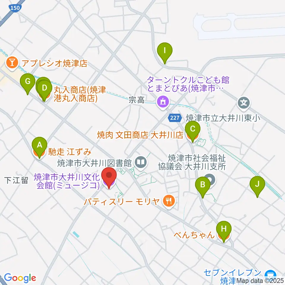 大井川文化会館ミュージコ周辺のファミレス・ファーストフード一覧地図