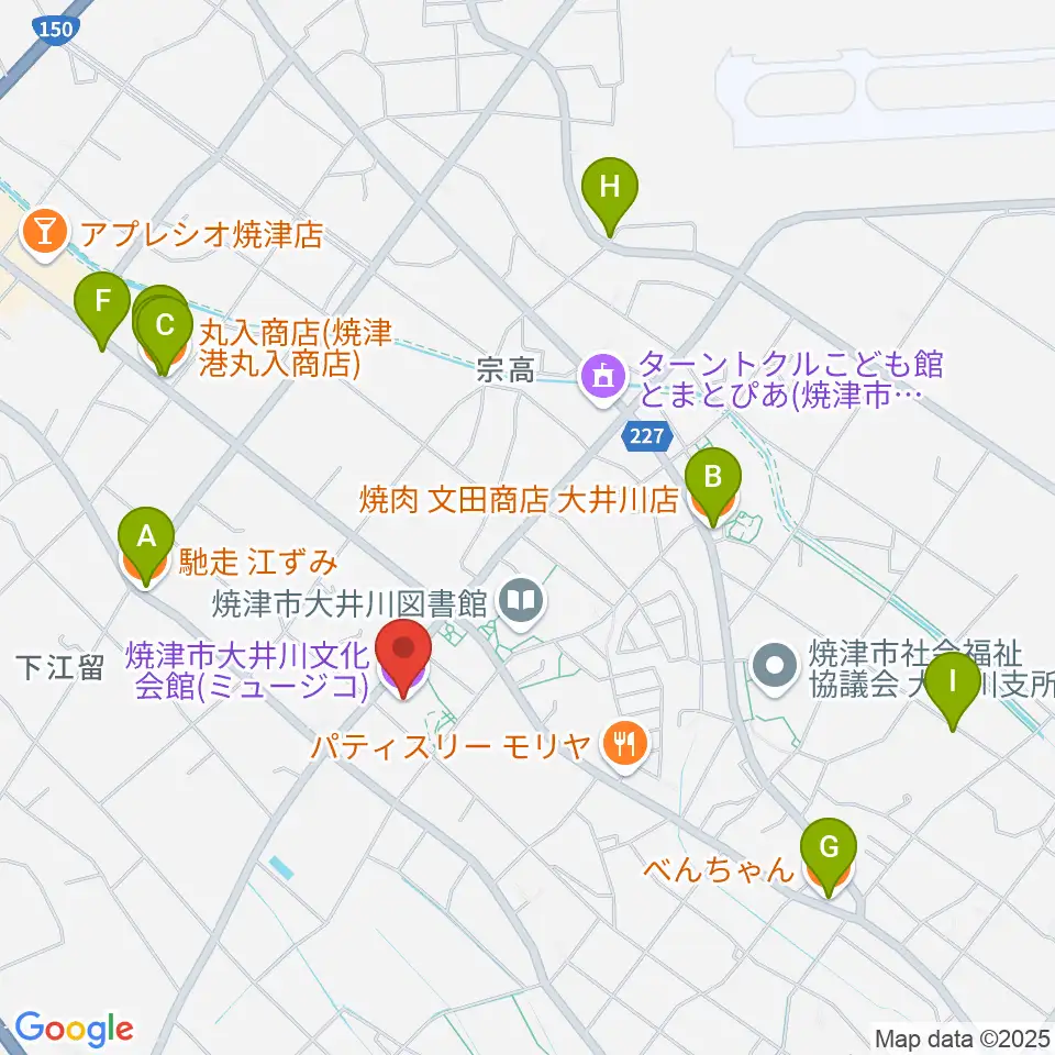 大井川文化会館ミュージコ周辺のファミレス・ファーストフード一覧地図
