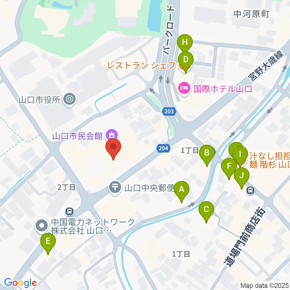 山口市民会館周辺のファミレス・ファーストフード一覧地図