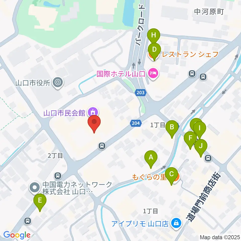 山口市民会館周辺のファミレス・ファーストフード一覧地図