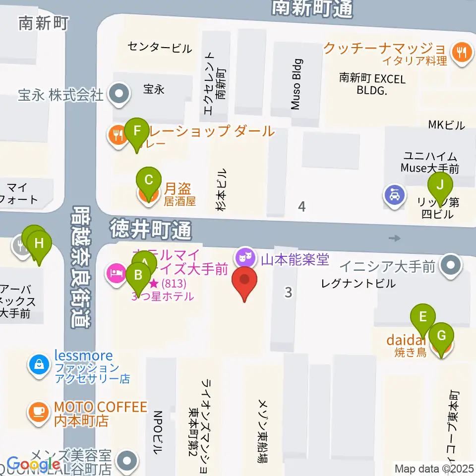 山本能楽堂周辺のファミレス・ファーストフード一覧地図