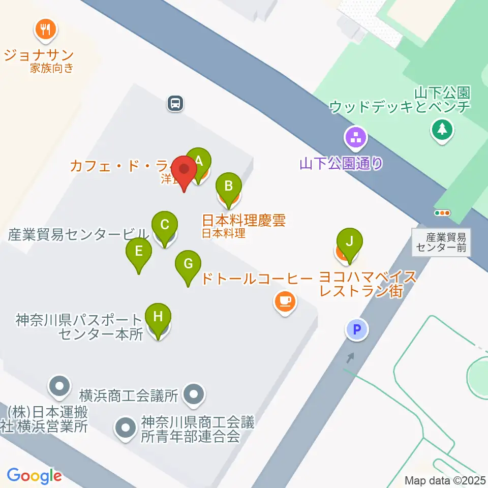 横浜産貿ホール マリネリア周辺のファミレス・ファーストフード一覧地図