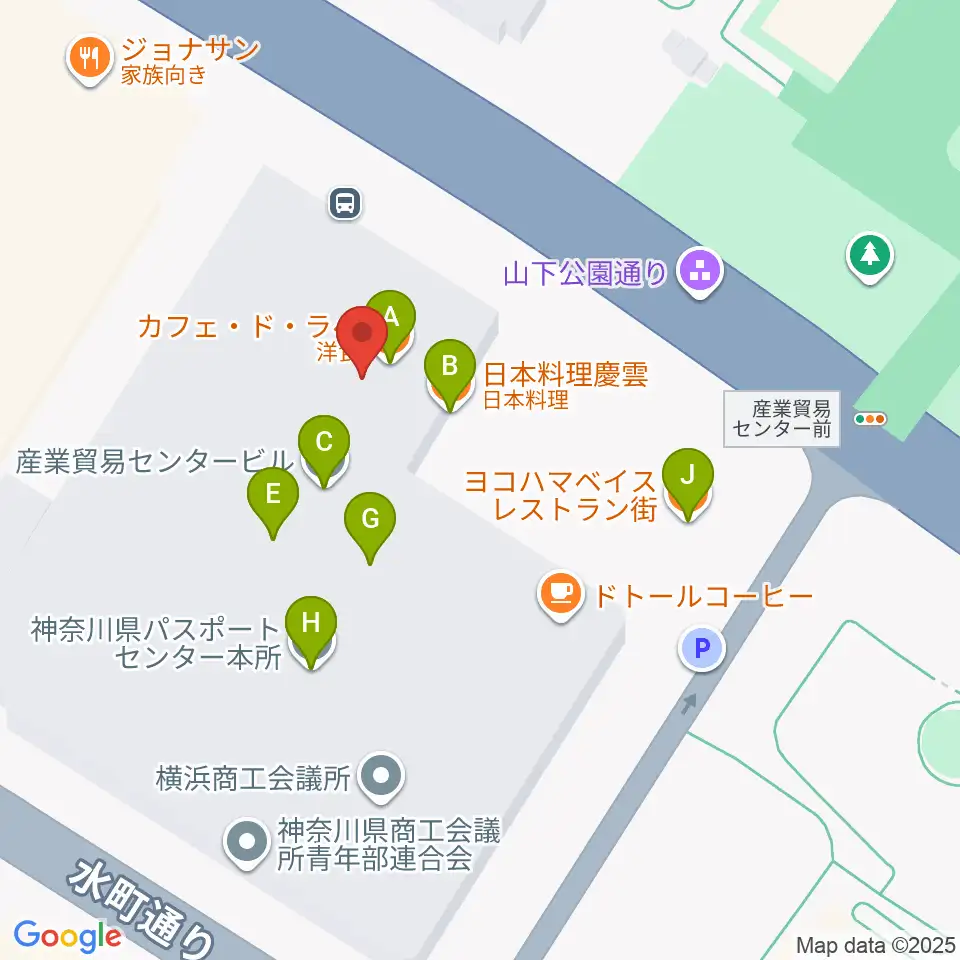 横浜産貿ホール マリネリア周辺のファミレス・ファーストフード一覧地図