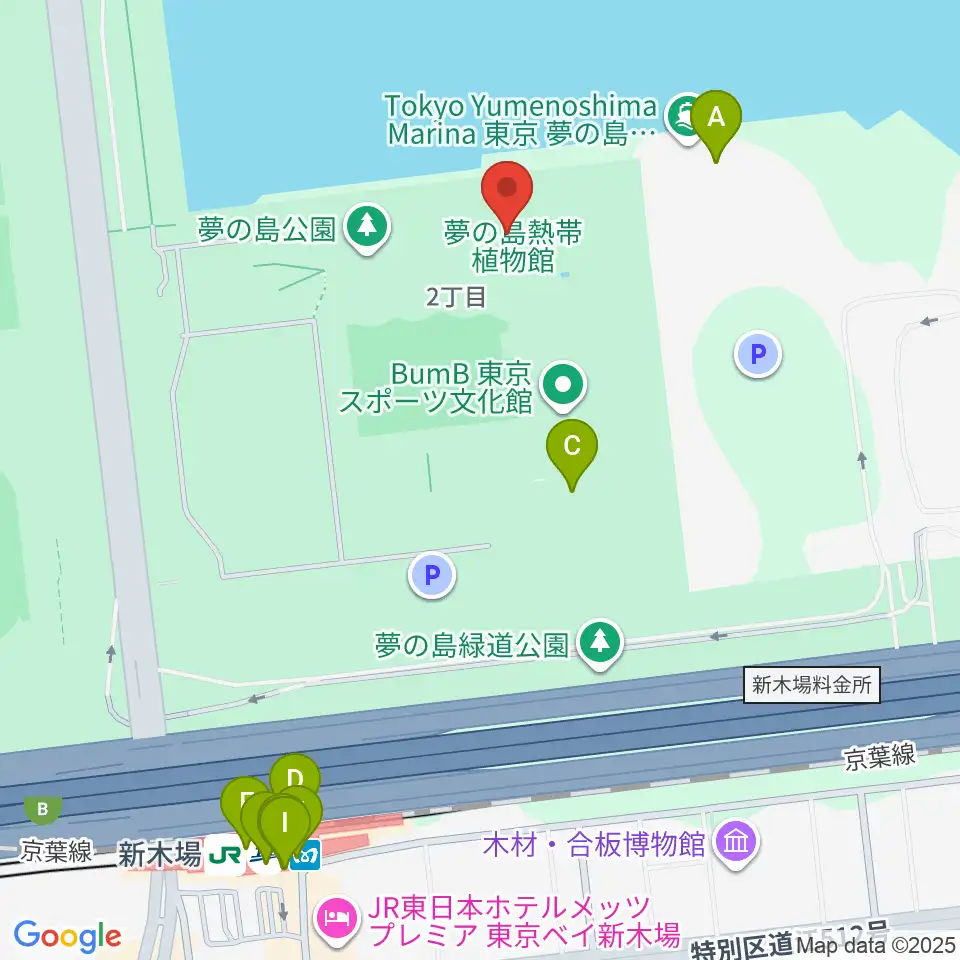 夢の島熱帯植物館周辺のファミレス・ファーストフード一覧地図