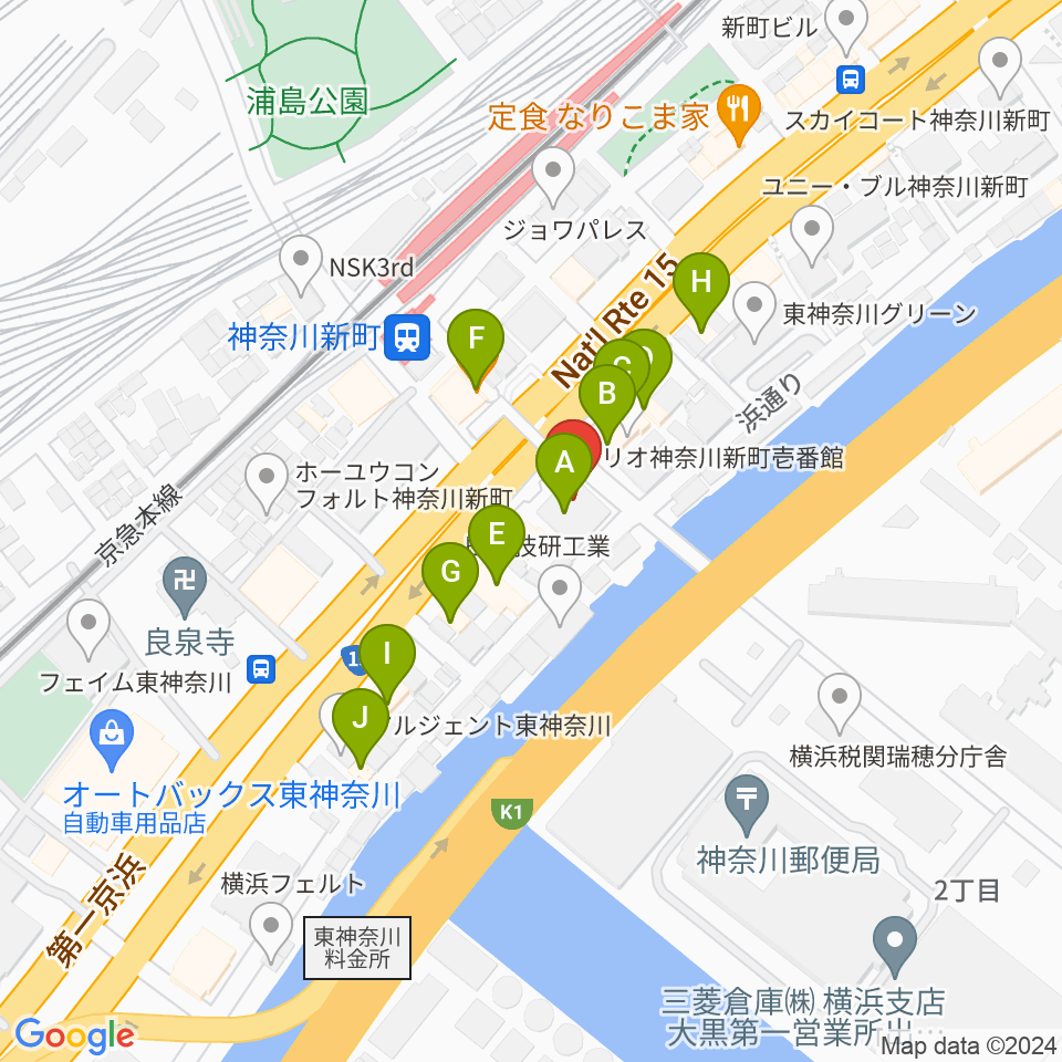 横浜ベイサイドスタジオ周辺のファミレス・ファーストフード一覧地図
