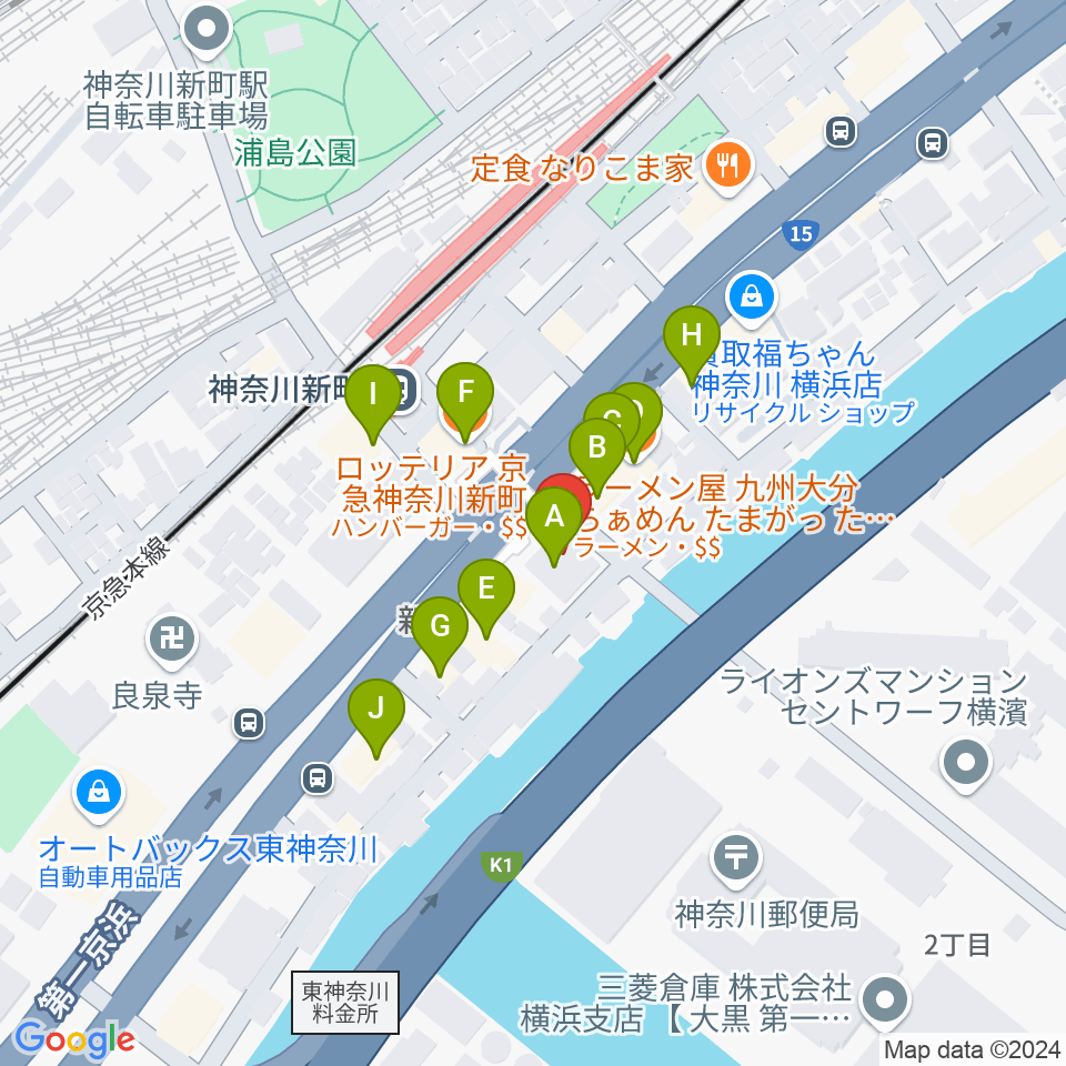 横浜ベイサイドスタジオ周辺のファミレス・ファーストフード一覧地図