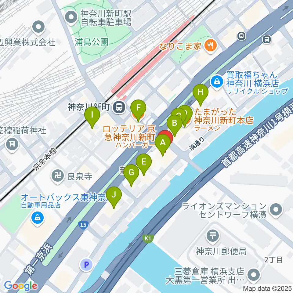 横浜ベイサイドスタジオ周辺のファミレス・ファーストフード一覧地図