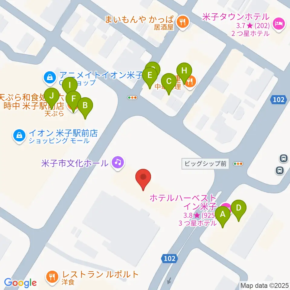 米子市文化ホール 練習室周辺のファミレス・ファーストフード一覧地図