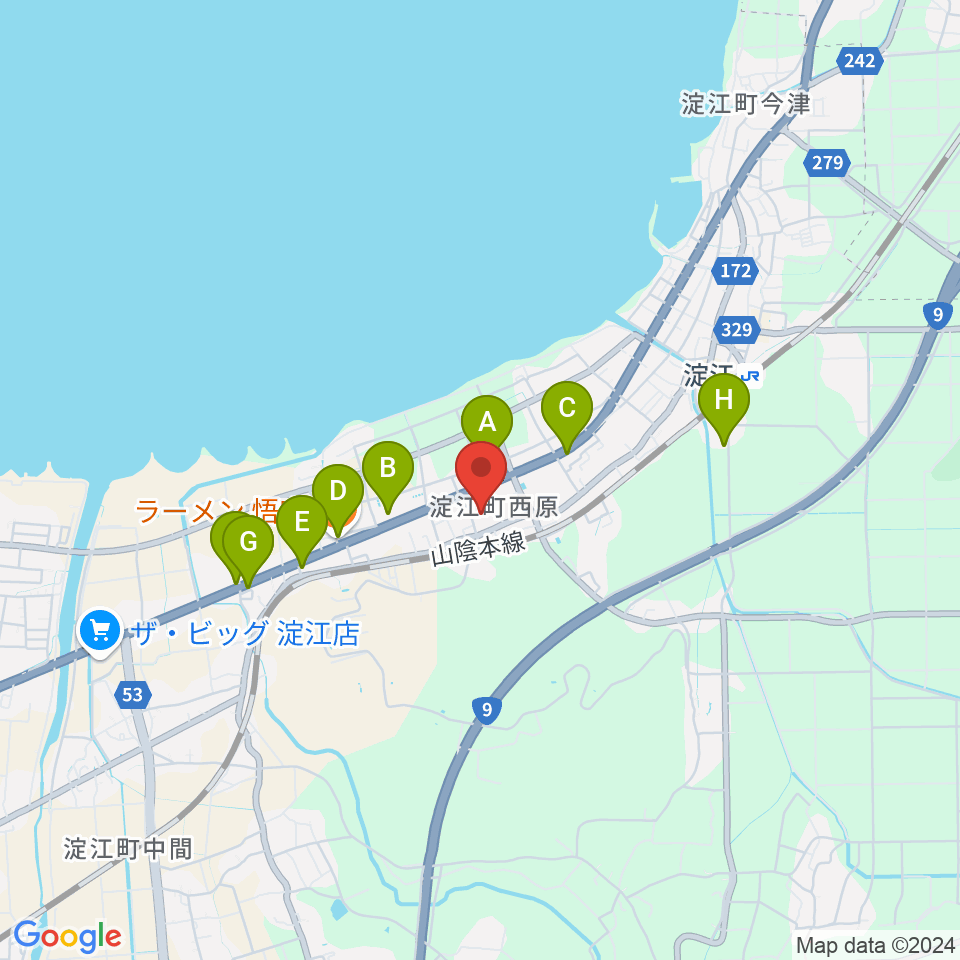 米子市淀江文化センター(さなめホール)周辺のファミレス・ファーストフード一覧地図