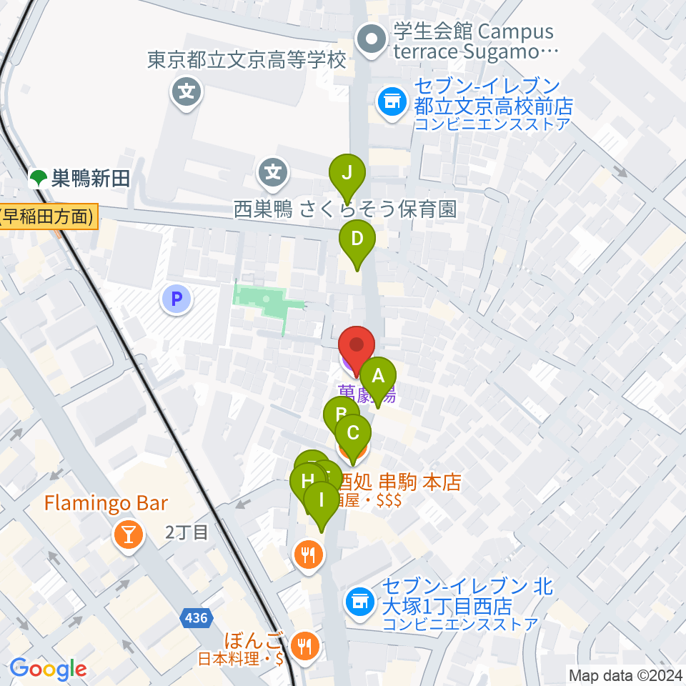 萬劇場周辺のファミレス・ファーストフード一覧地図