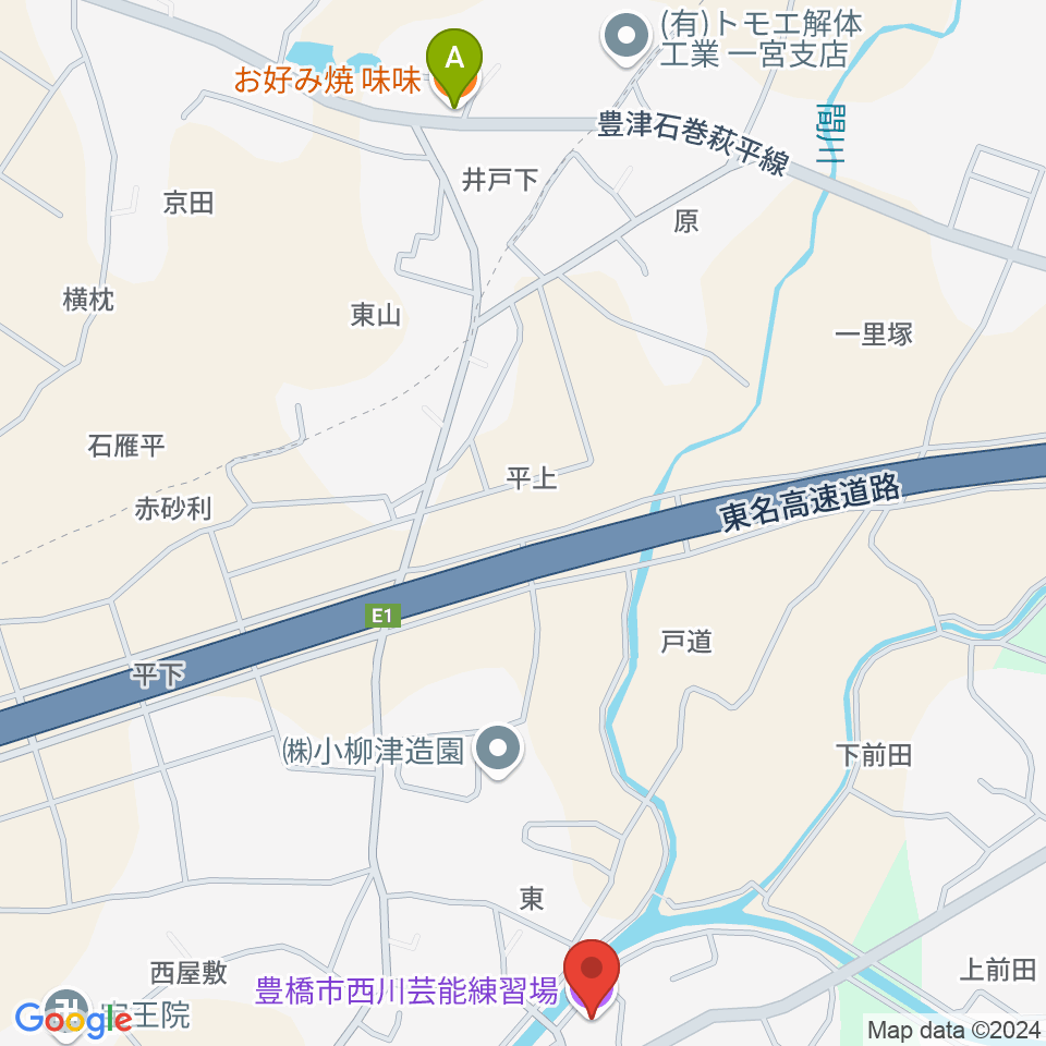 西川芸能練習場周辺のファミレス・ファーストフード一覧地図