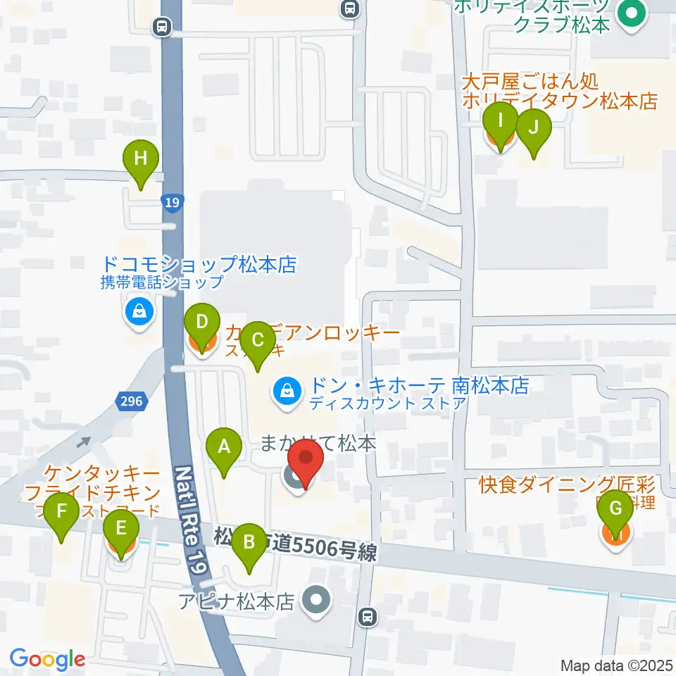 南松ホール周辺のファミレス・ファーストフード一覧地図
