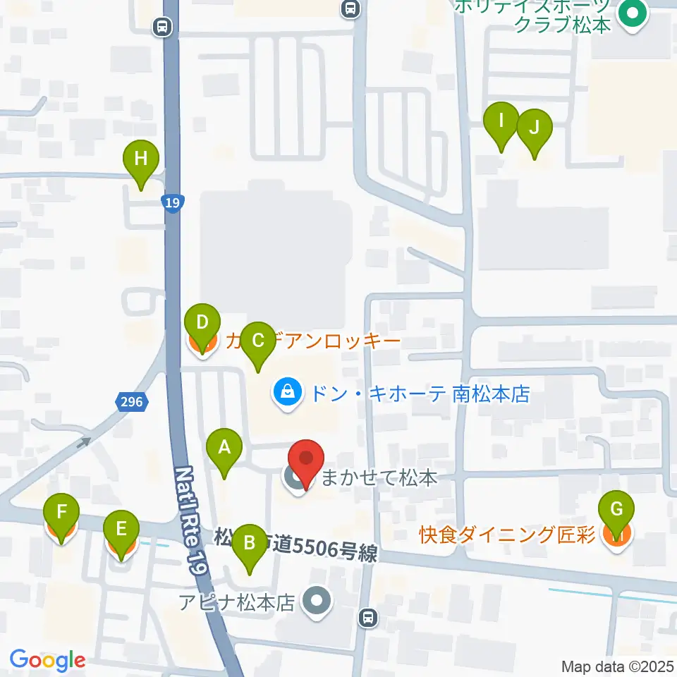 南松ホール周辺のファミレス・ファーストフード一覧地図