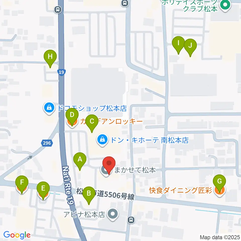南松ホール周辺のファミレス・ファーストフード一覧地図