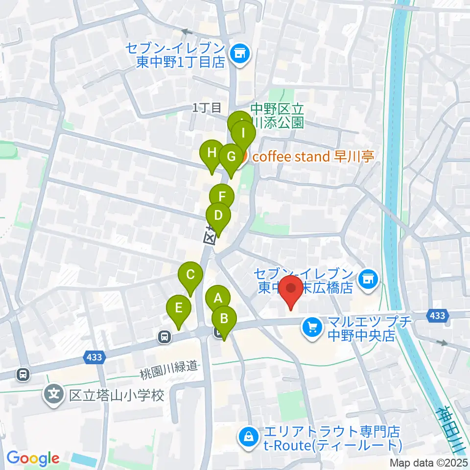 レパートリーシアターKAZE周辺のファミレス・ファーストフード一覧地図