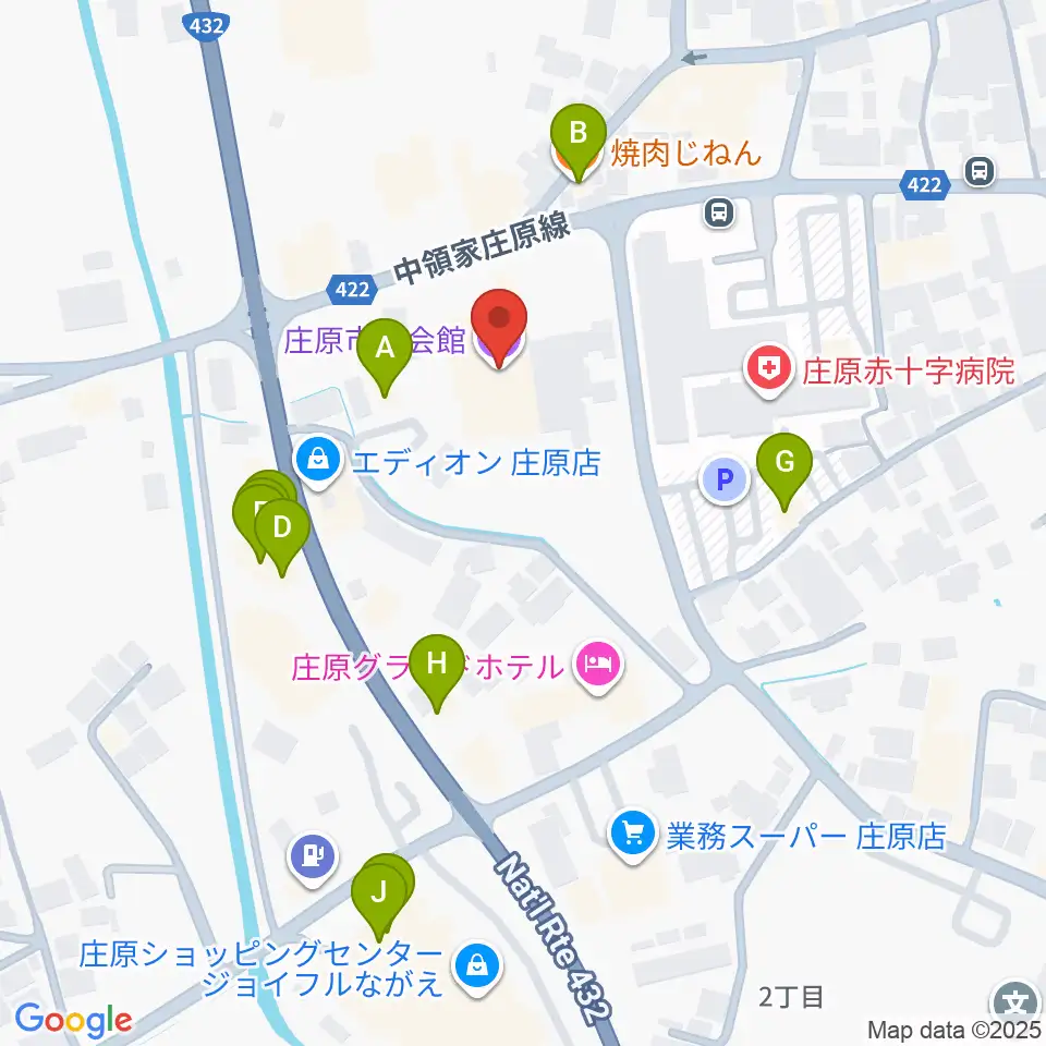 庄原市民会館周辺のファミレス・ファーストフード一覧地図
