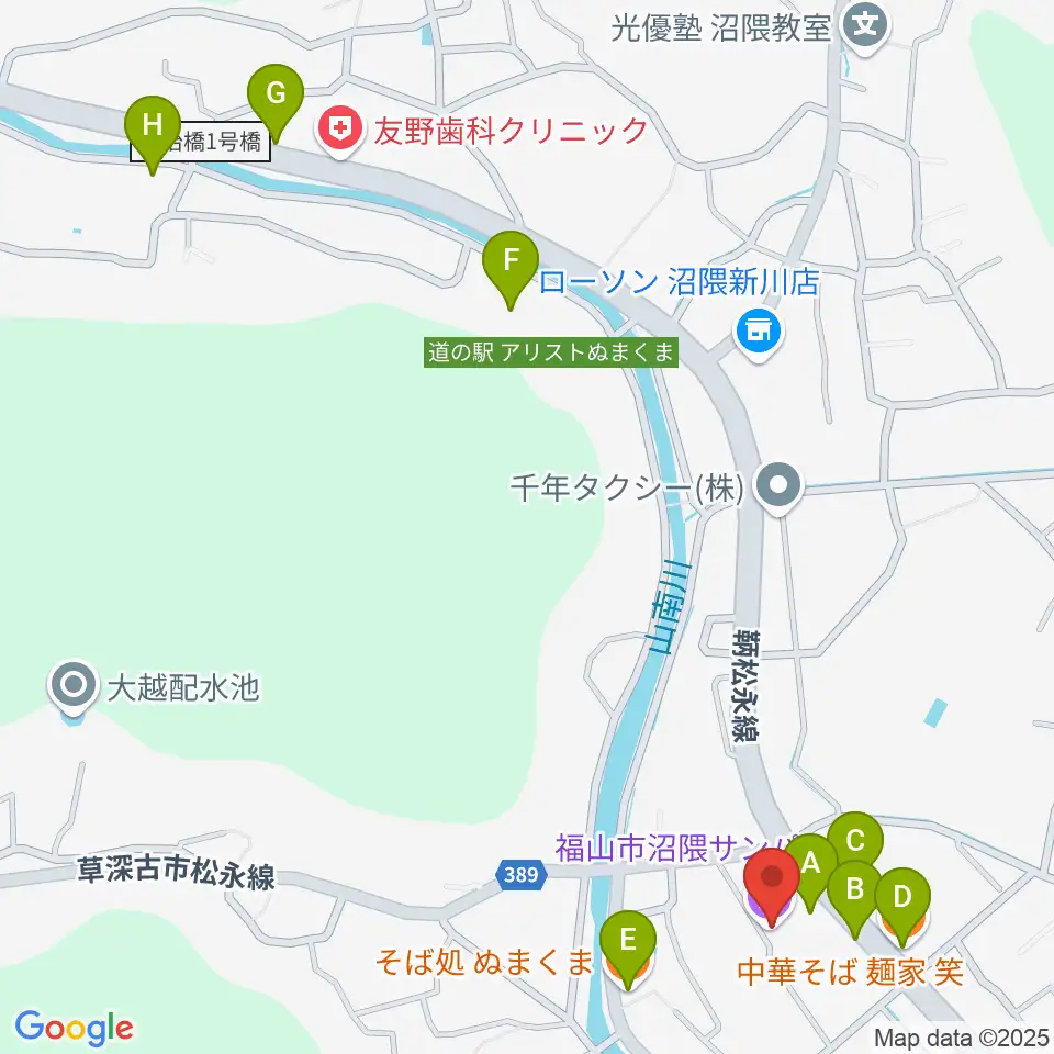 福山市沼隈サンパル周辺のファミレス・ファーストフード一覧地図