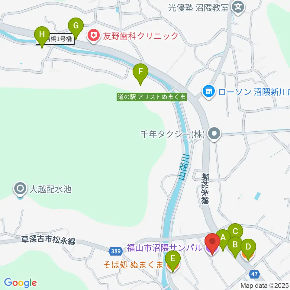 福山市沼隈サンパル周辺のファミレス・ファーストフード一覧地図