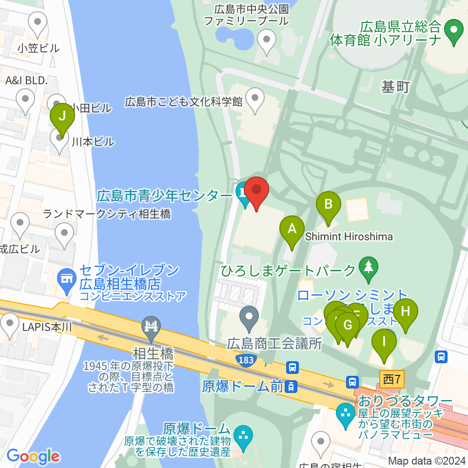 広島市青少年センター周辺のファミレス・ファーストフード一覧地図