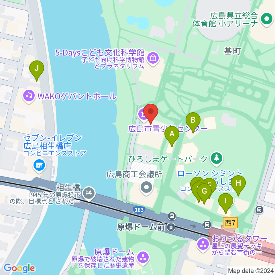 広島市青少年センター周辺のファミレス・ファーストフード一覧地図