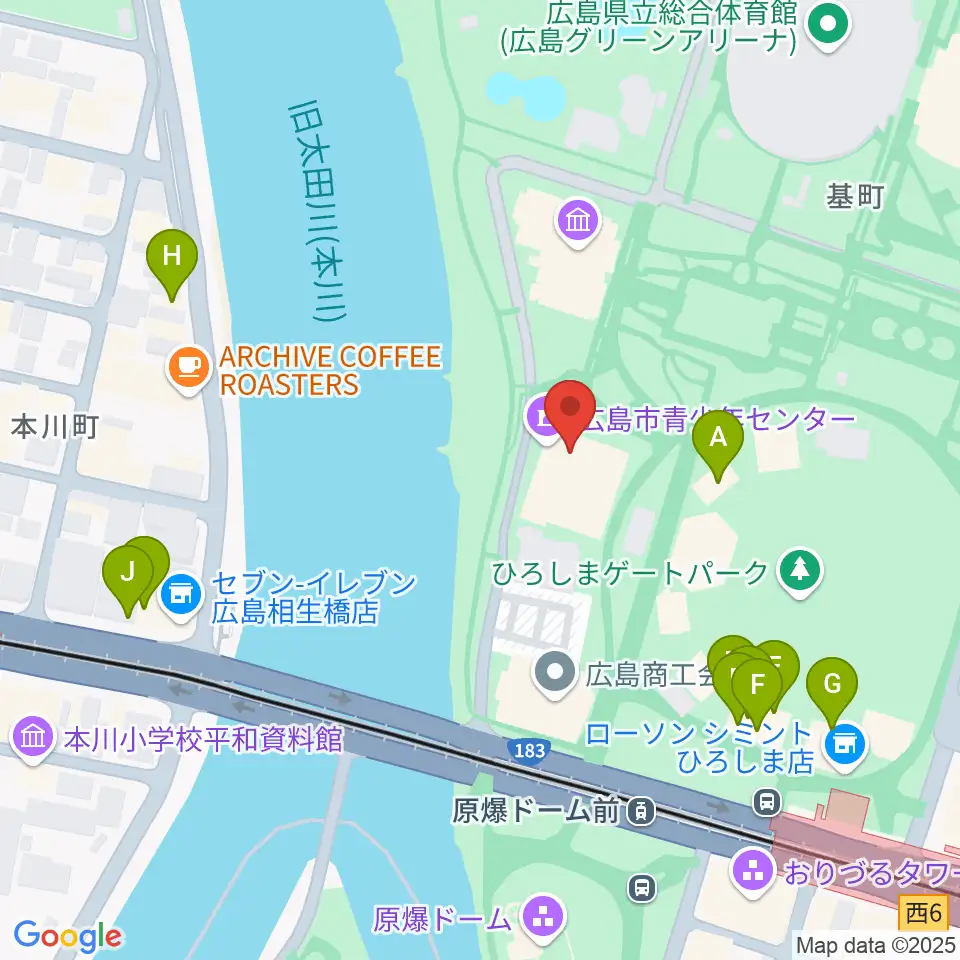 広島市青少年センター周辺のファミレス・ファーストフード一覧地図