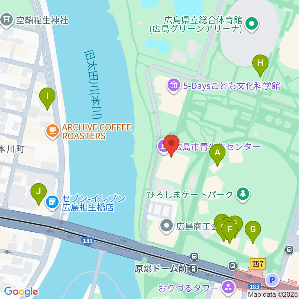 広島市青少年センター周辺のファミレス・ファーストフード一覧地図