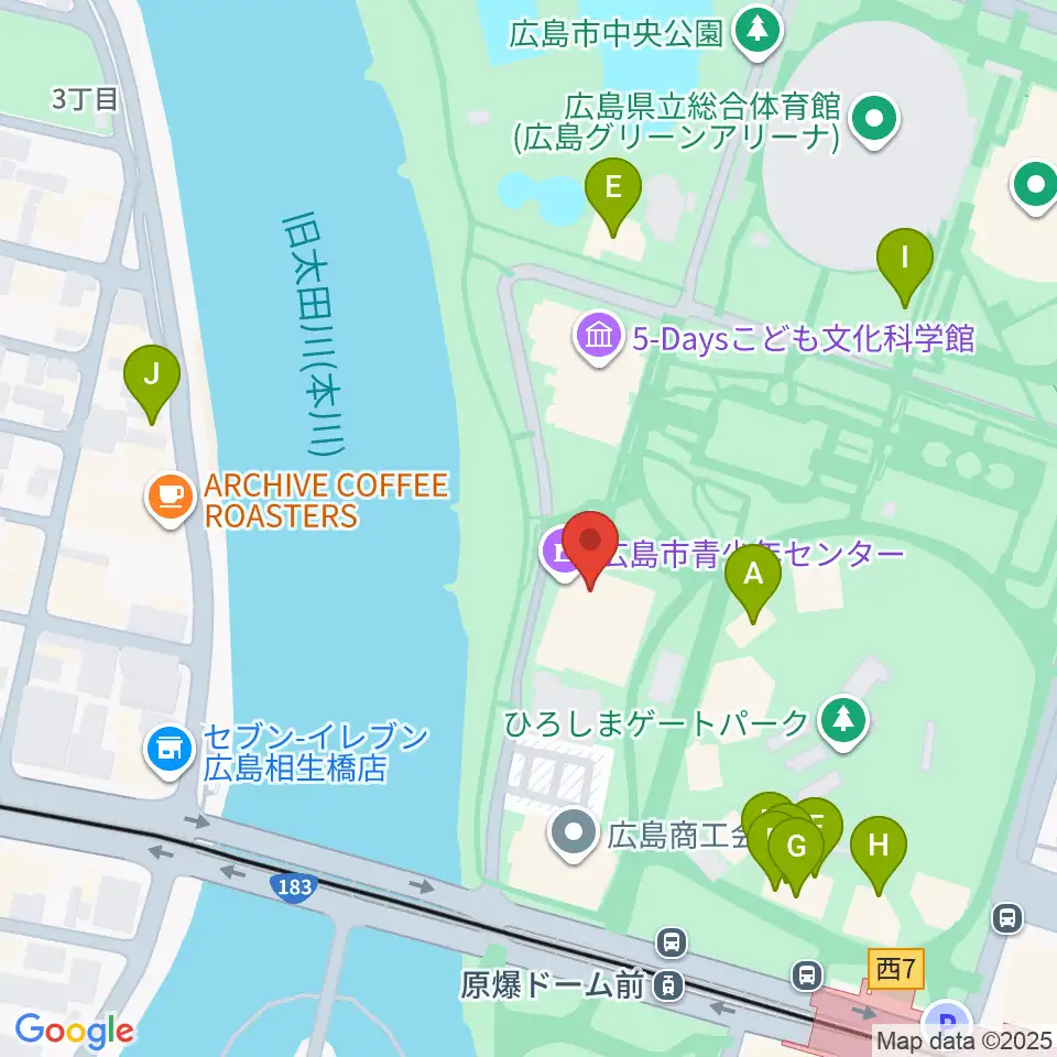 広島市青少年センター周辺のファミレス・ファーストフード一覧地図