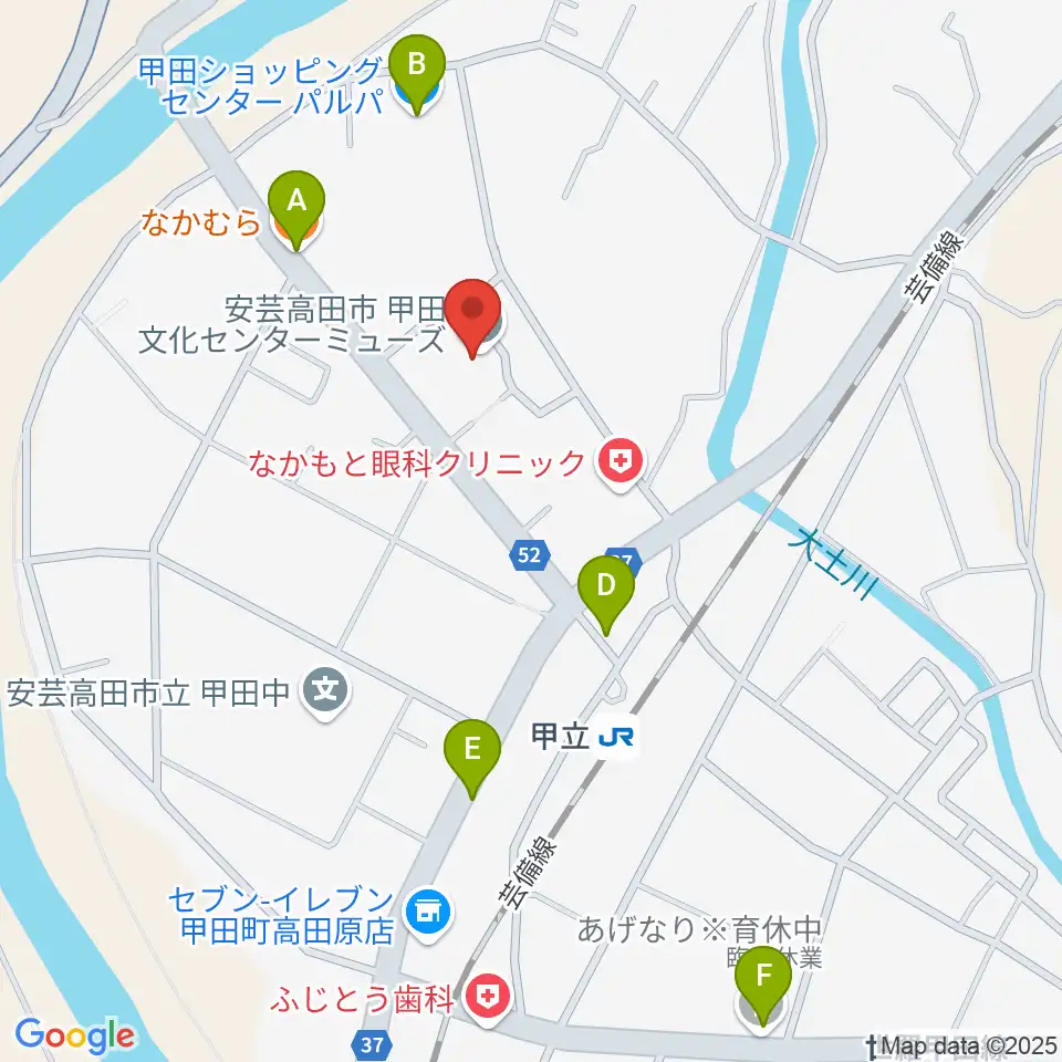 甲田文化センター ミューズ周辺のファミレス・ファーストフード一覧地図