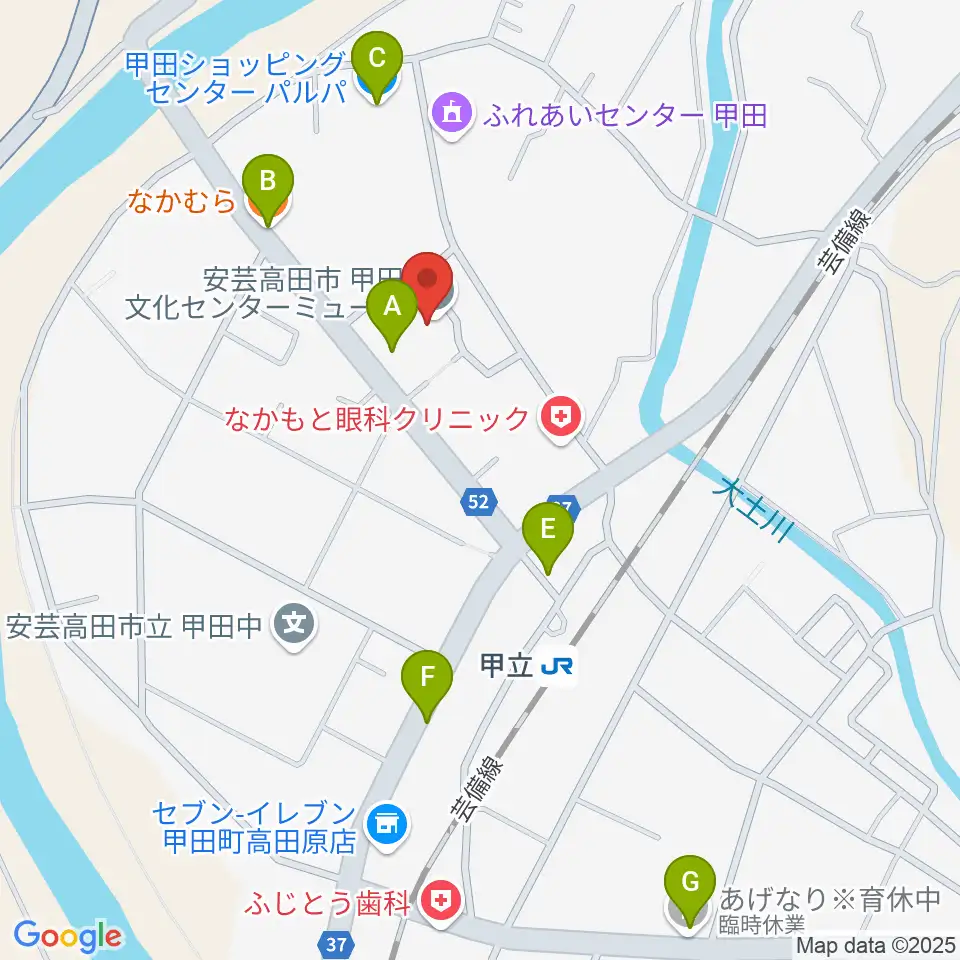 甲田文化センター ミューズ周辺のファミレス・ファーストフード一覧地図