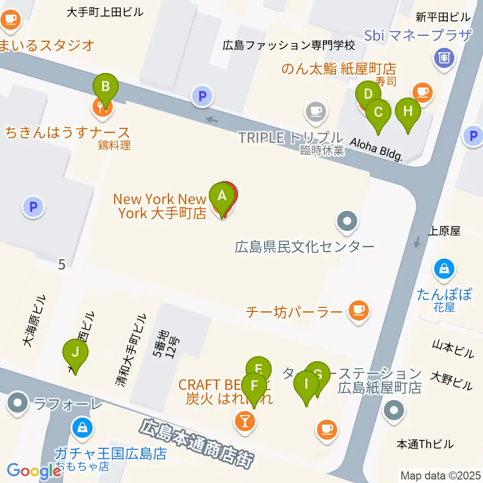 広島県民文化センター周辺のファミレス・ファーストフード一覧地図