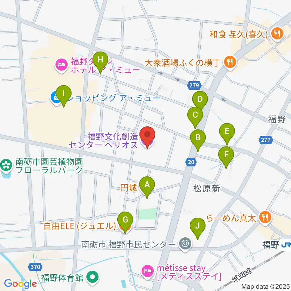 福野文化創造センター ヘリオス周辺のファミレス・ファーストフード一覧地図