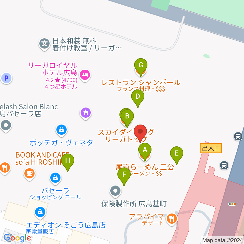 NTTクレドホール周辺のファミレス・ファーストフード一覧地図