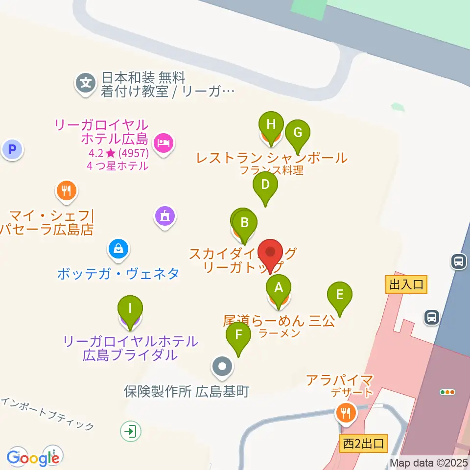 NTTクレドホール周辺のファミレス・ファーストフード一覧地図