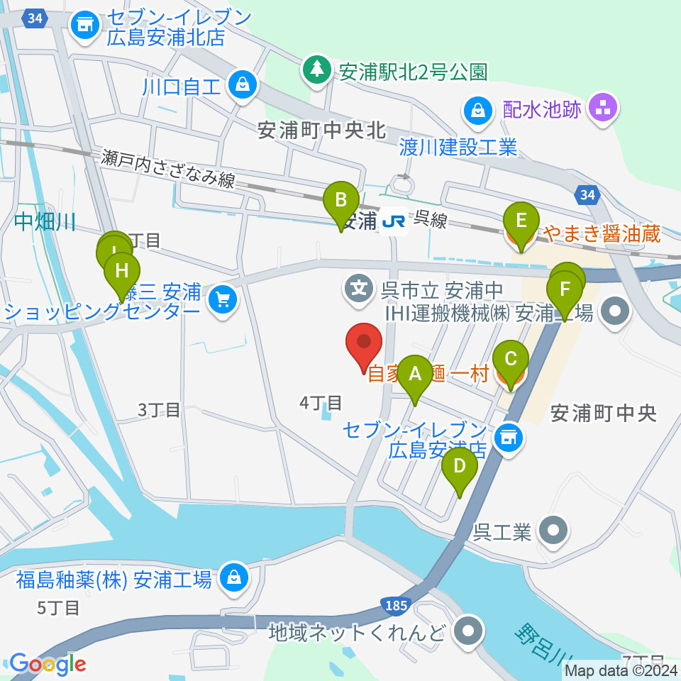 安浦まちづくりセンター周辺のファミレス・ファーストフード一覧地図