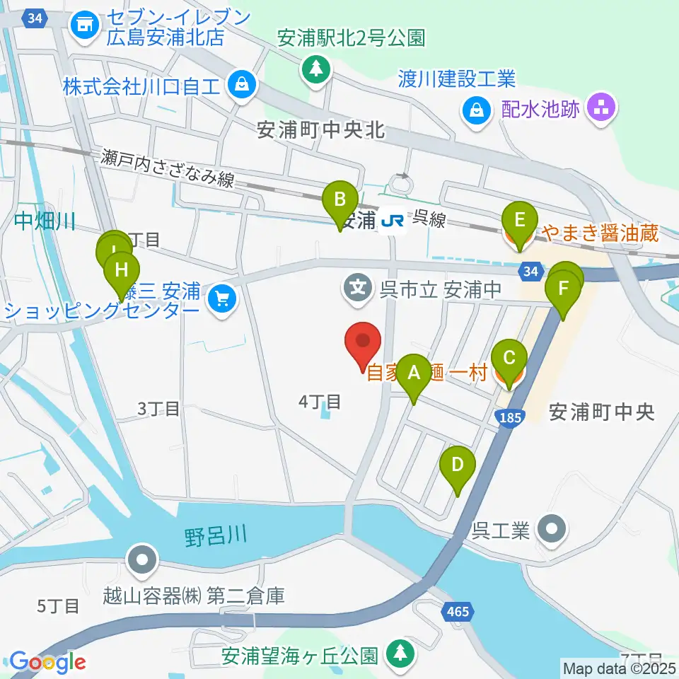 安浦まちづくりセンター周辺のファミレス・ファーストフード一覧地図
